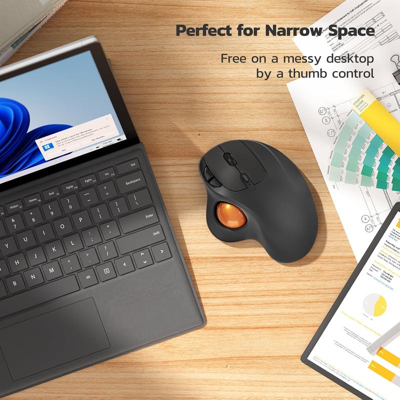 Nulea M501 Wireless Trackball Mouse, Rechargeable Ergonomic, Easy Thumb Control, Precise & Smooth Tracking, 3 Device Connection (Bluetooth or USB Receiver), Compatible for PC, Laptop, Mac (H-DOrange) - Image 5